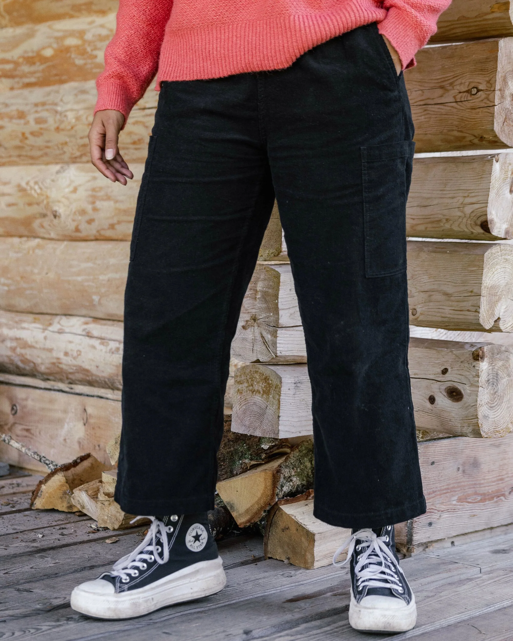 Someday Organic Cotton Corduroy Cropped Trouser - Black - Image 3