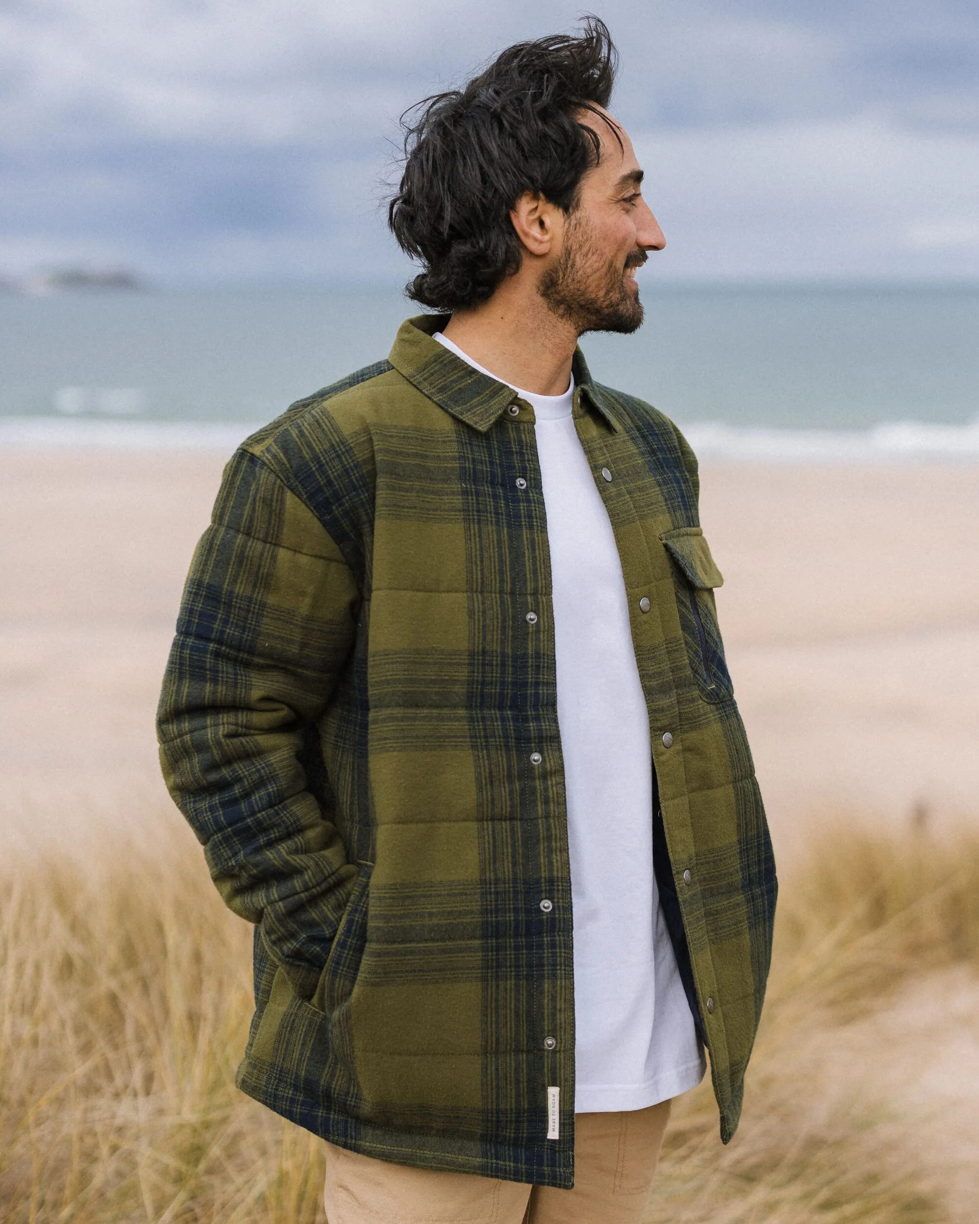 Taranaki Quilted Overshirt - Navy/Khaki Check - Image 4