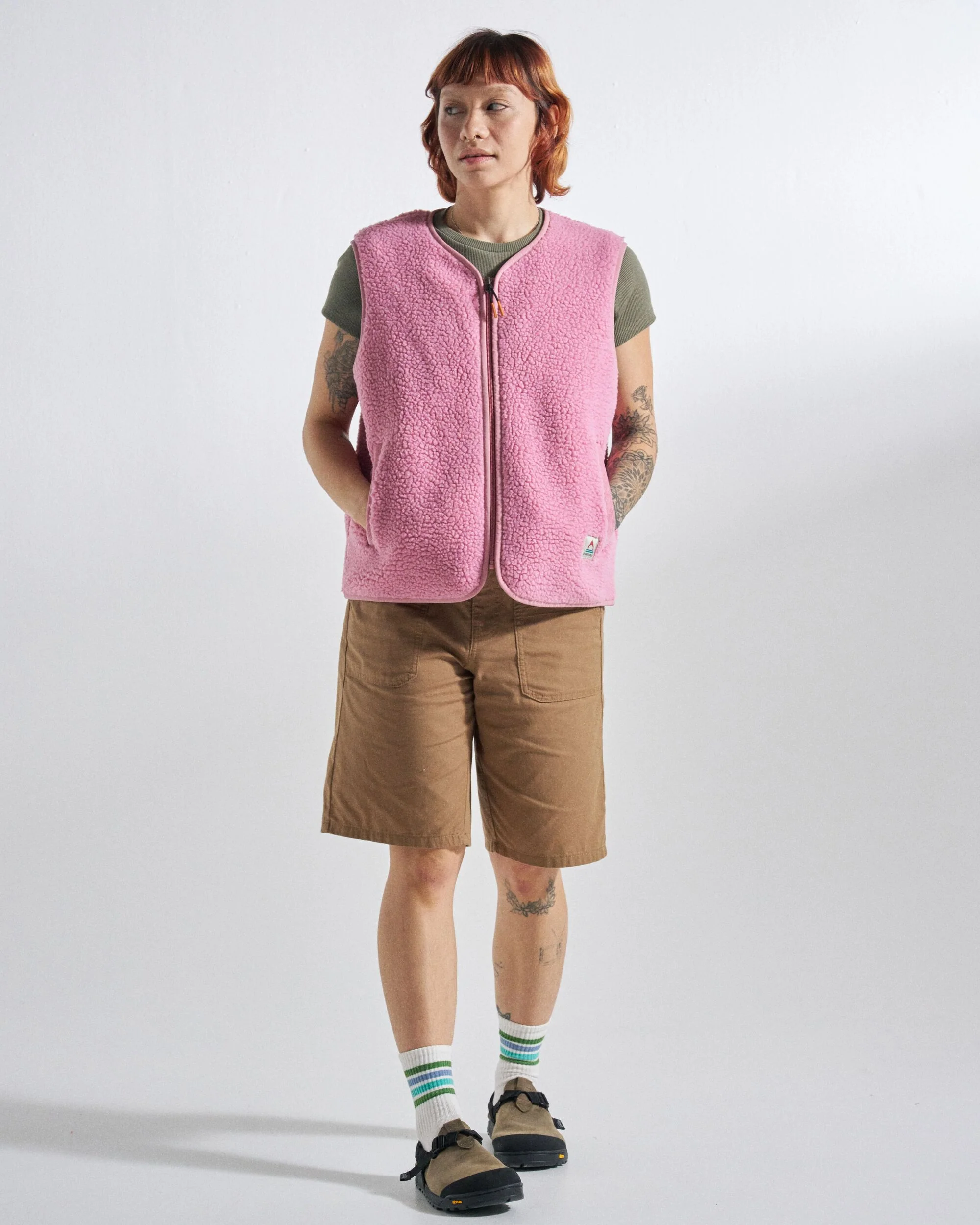 Tawny Collarless Deep-Pile Sherpa Gilet - Pink Haze - Image 7