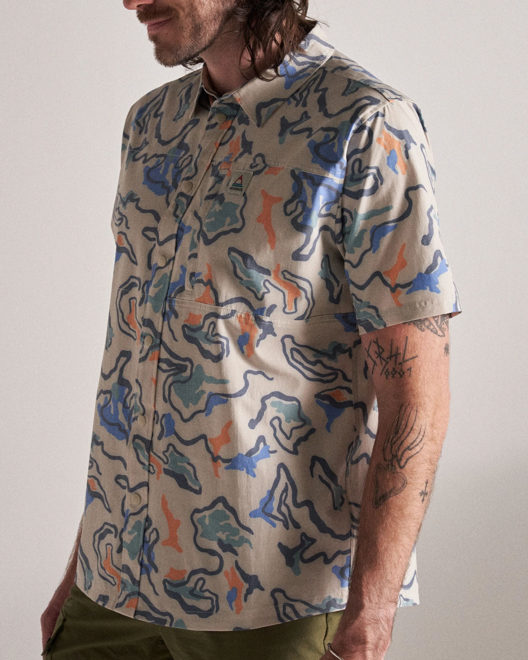 Traveller Short Sleeve Stretch Shirt - Abstract Strata Multi - Image 4