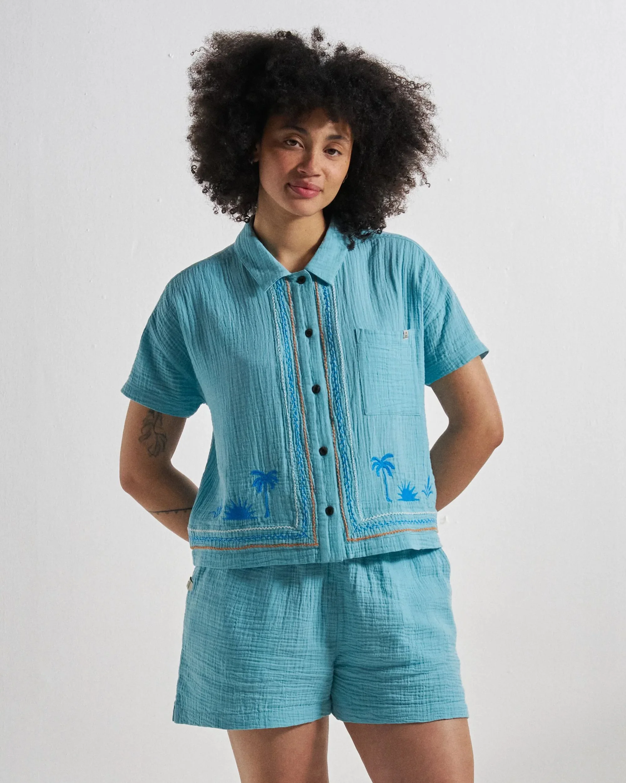 Waveney Short Sleeve Shirt - Retro Blue - Image 3