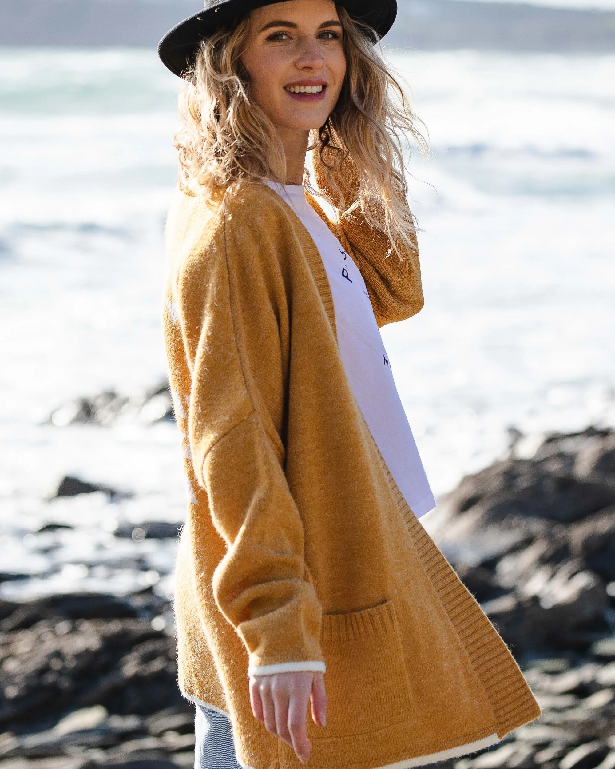 West Coast Knitted Cardigan - Sunset Yellow Marl - Image 4