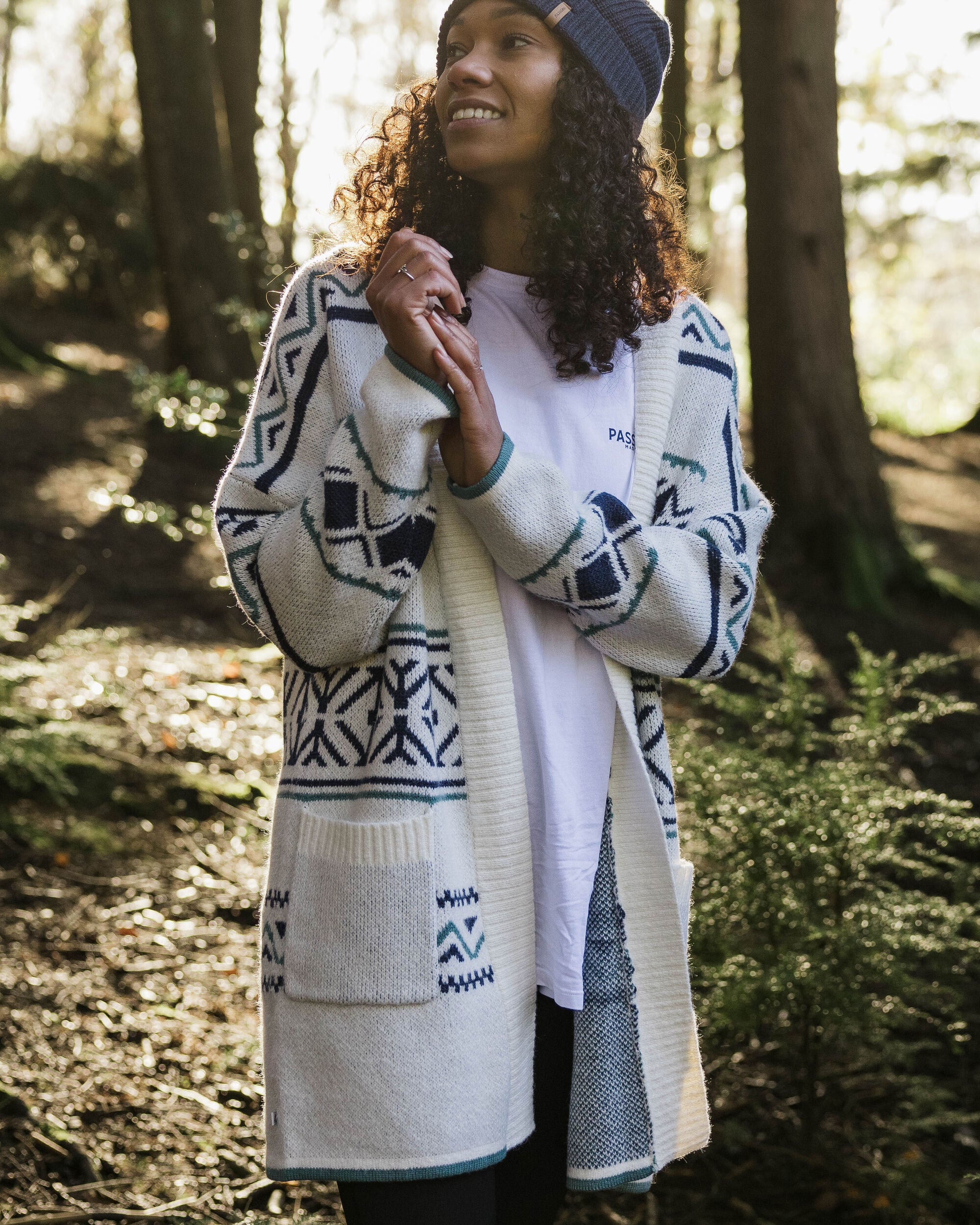 Whimsical Knit Cardigan - Homespun Stripe Off White - Image 3