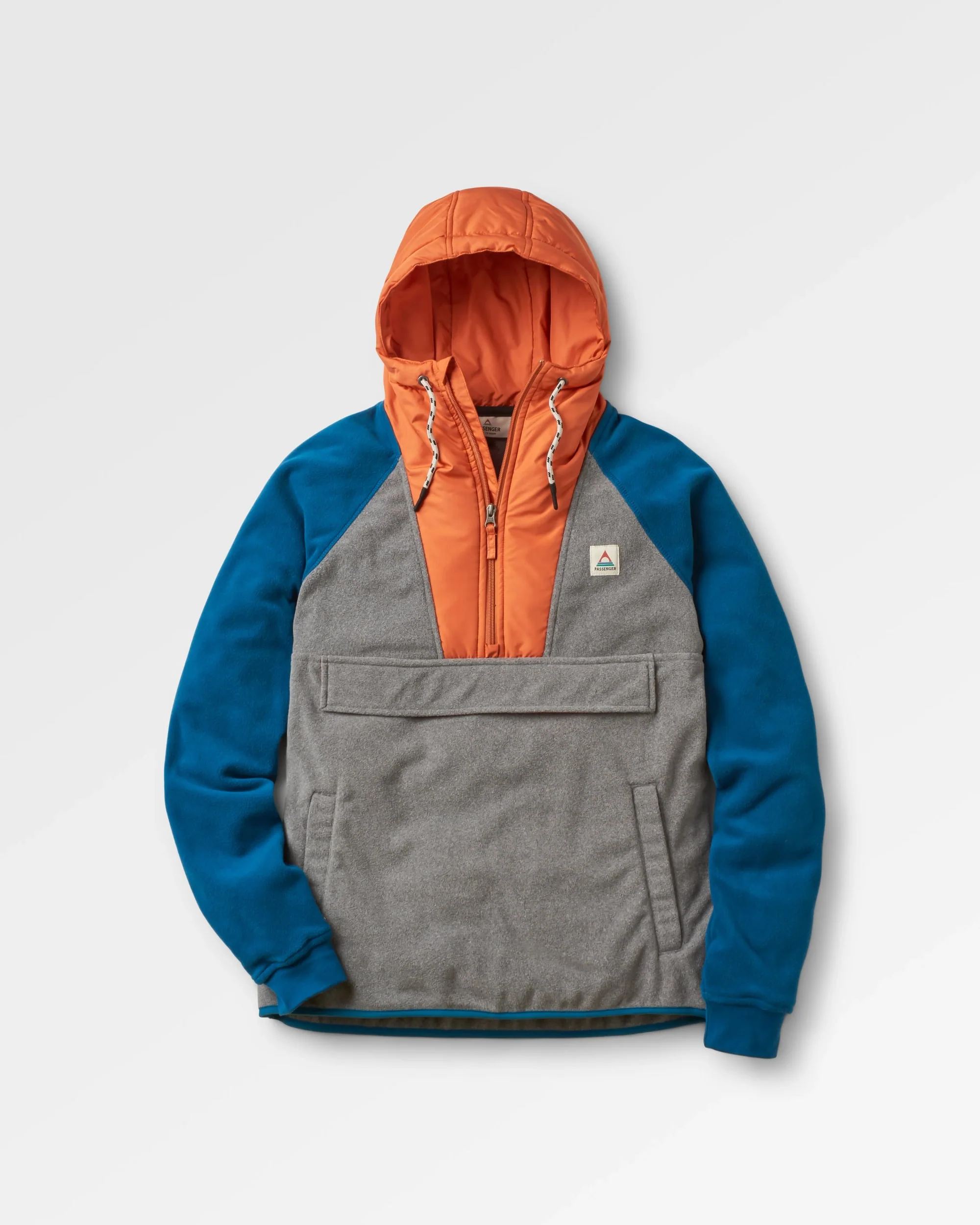 Woodland Hooded 1/2 Zip Polar Fleece - Grey Marl/ Tidal Blue - Image 2