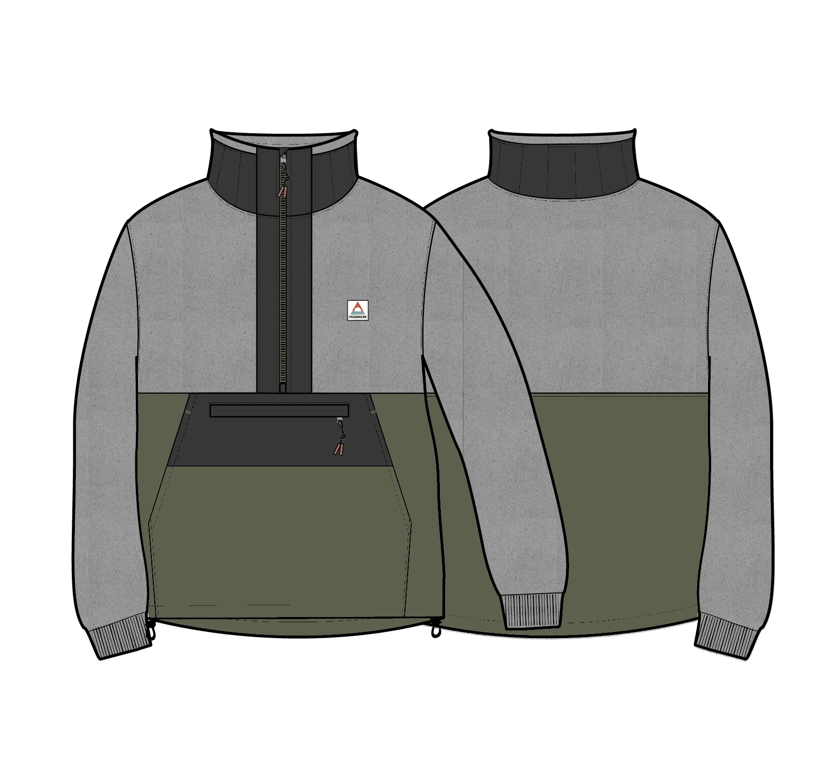 Woodland Hoodless 1/2 Zip Polartec® Fleece - Grey Marl/Khaki - Image 7