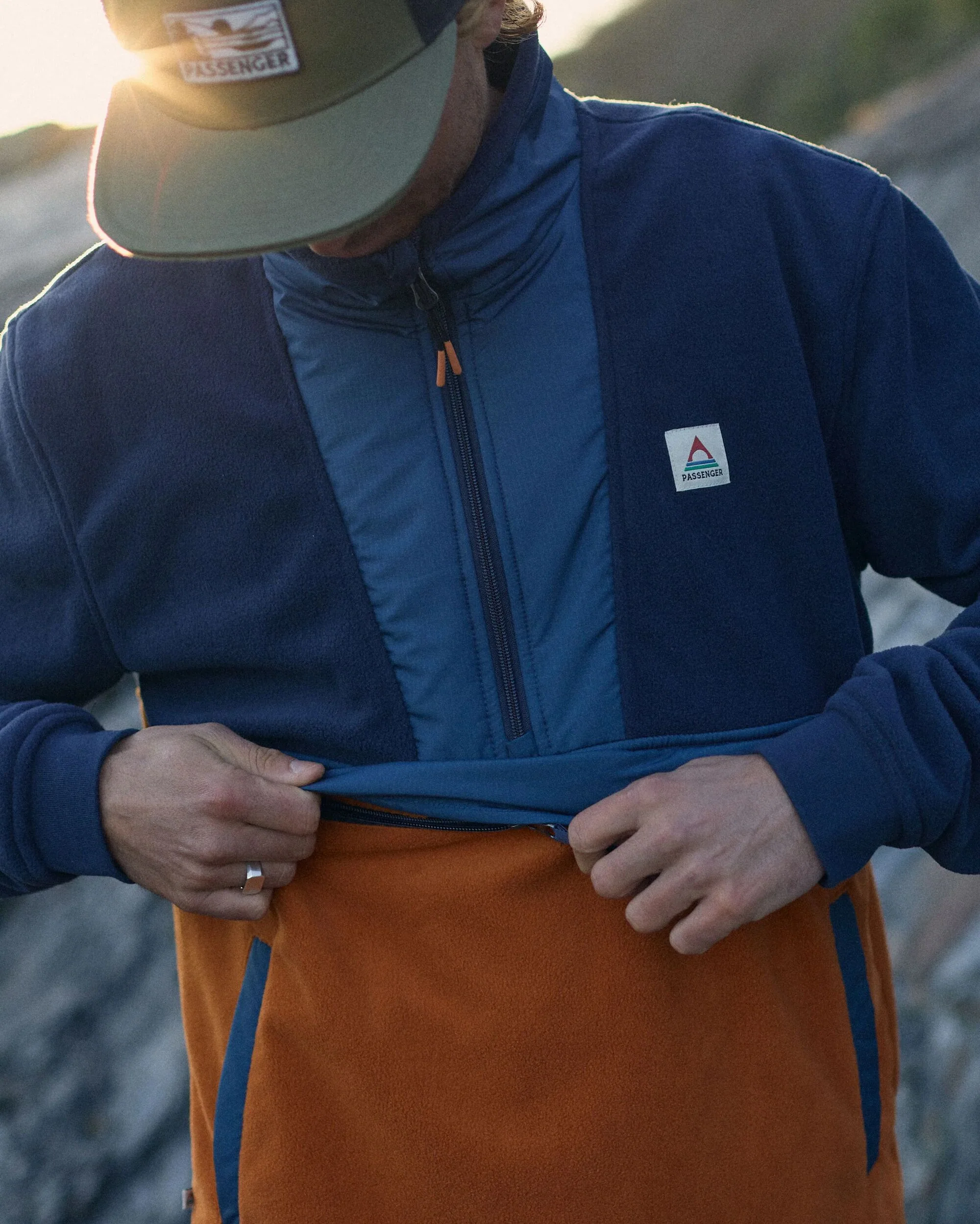 Woodland Hoodless Polar Fleece - Rich Navy/Sunset Orange - Image 4