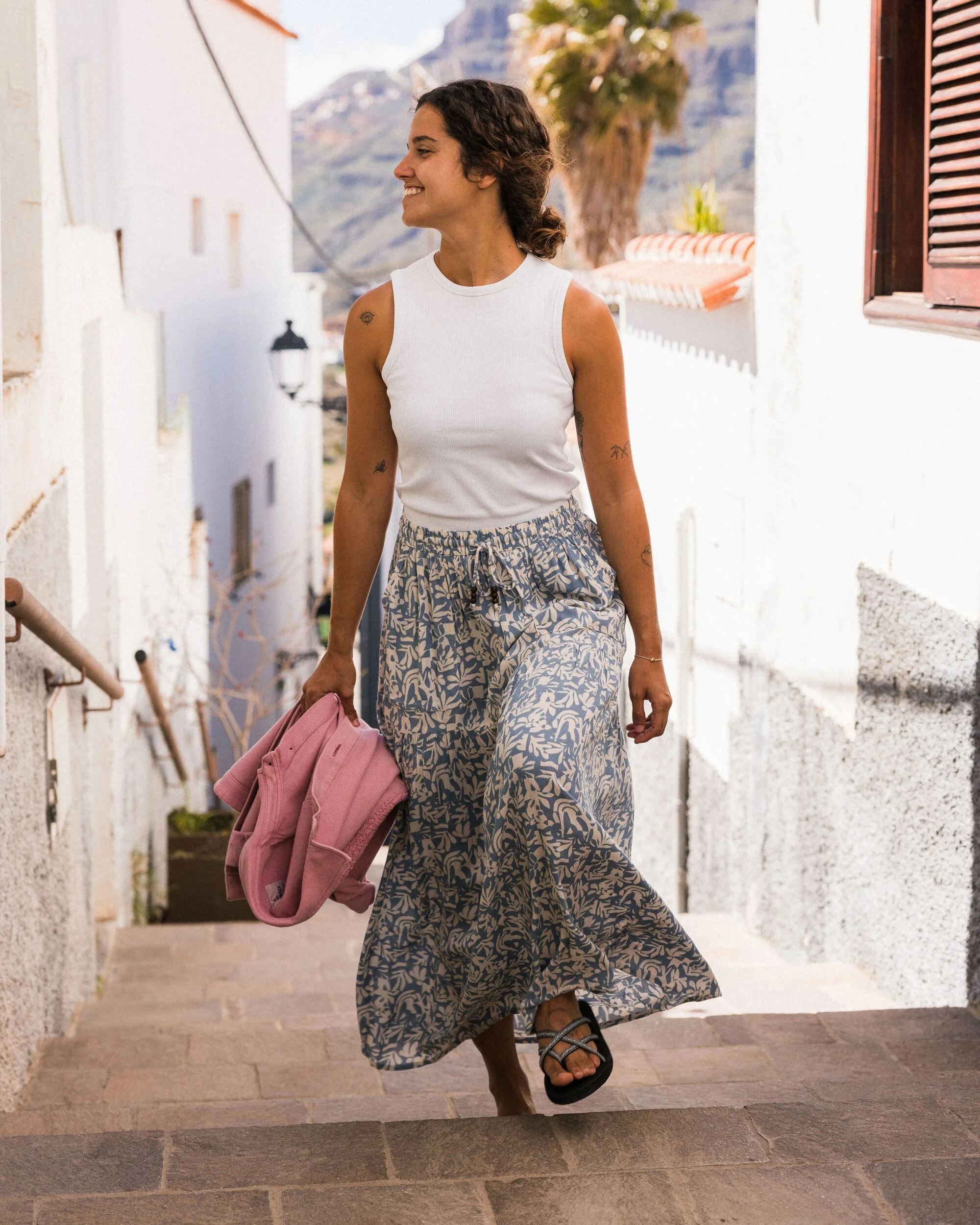 Zephyr Woven Maxi Skirt - Mountain Foliage Faded Denim - Image 3